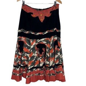 Miss Me Black Orange Jeweled Flair Camo Skirt Women Size L